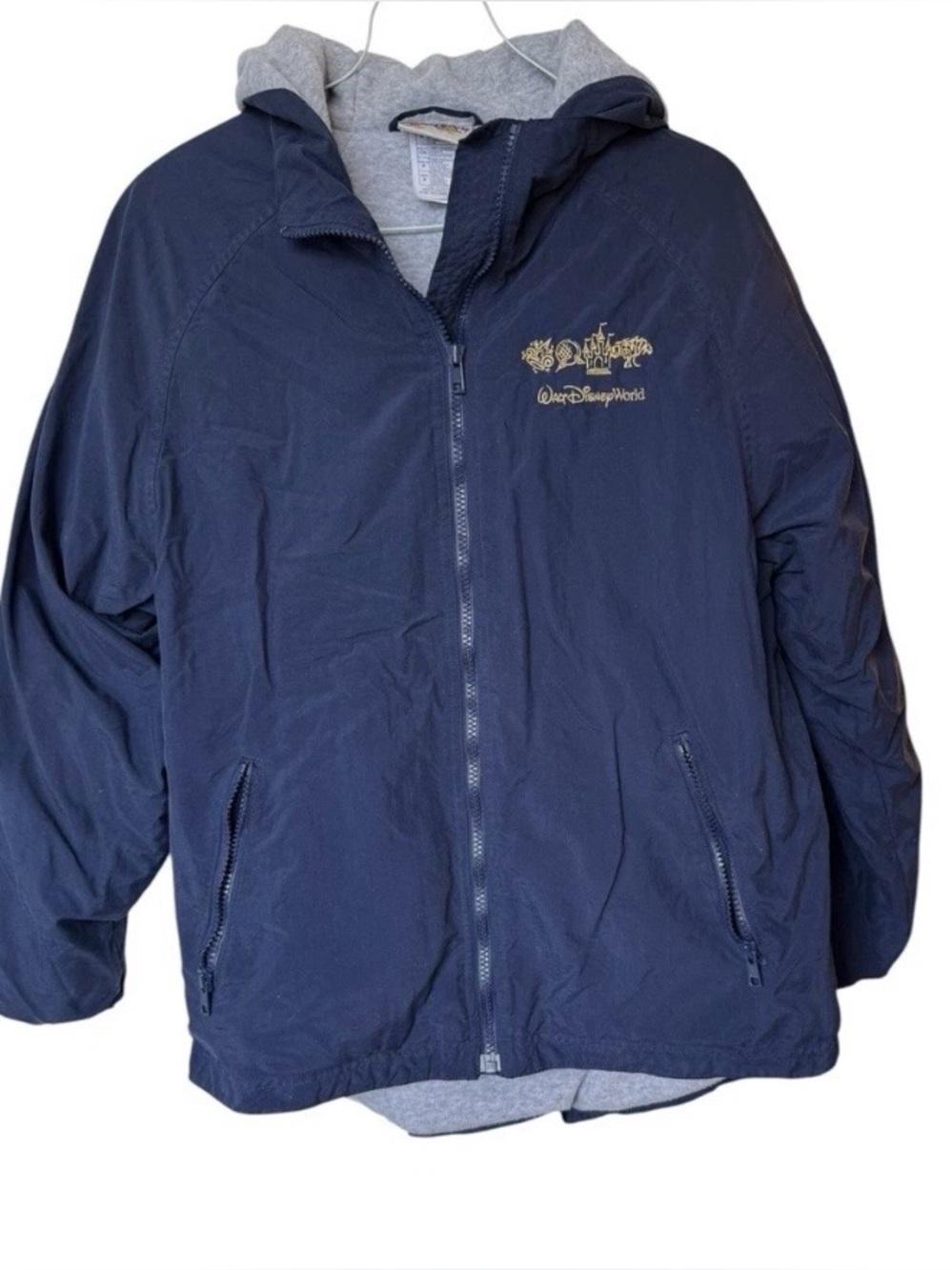 NWT Walt Disney World 4 Parks Logo Gold Embroidered Navy Zip hooded Jacket Large